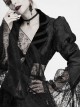 V-Neck Front Metal Retro Button Flocking Mesh Cuff Irregular Hem Black Gothic Jacquard Coat