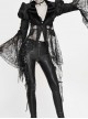 V-Neck Front Metal Retro Button Flocking Mesh Cuff Irregular Hem Black Gothic Jacquard Coat