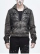 Stand-Up Collar Metal Rivet Decoration Front Chest Bandage Grey Punk Coat