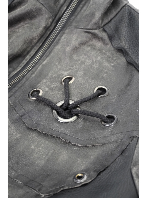 Stand-Up Collar Metal Rivet Decoration Front Chest Bandage Grey Punk Coat