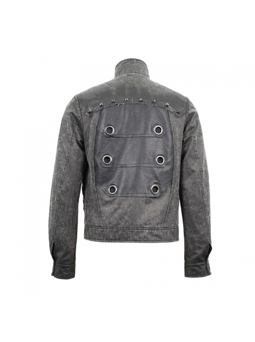 Stand-Up Collar Metal Rivet Decoration Front Chest Bandage Grey Punk Coat