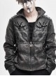 Stand-Up Collar Metal Rivet Decoration Front Chest Bandage Grey Punk Coat