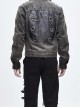 Stand-Up Collar Metal Rivet Decoration Front Chest Bandage Grey Punk Coat