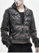 Stand-Up Collar Metal Rivet Decoration Front Chest Bandage Grey Punk Coat