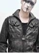 Stand-Up Collar Metal Rivet Decoration Front Chest Bandage Grey Punk Coat