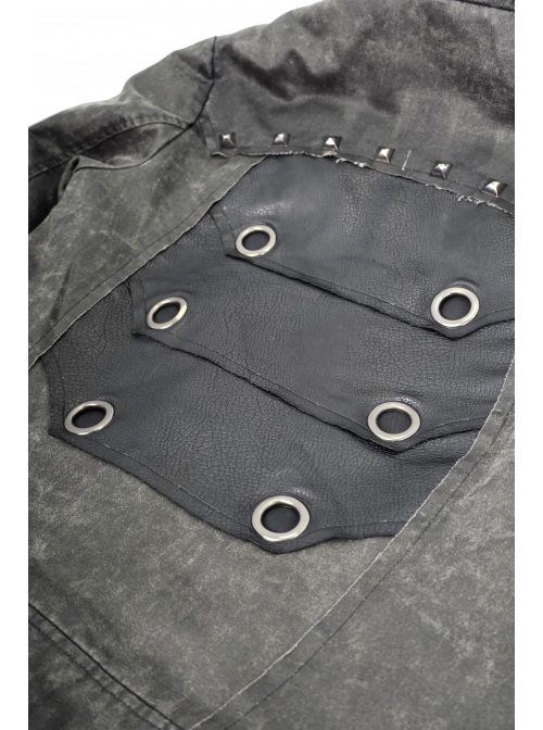 Stand-Up Collar Metal Rivet Decoration Front Chest Bandage Grey Punk Coat