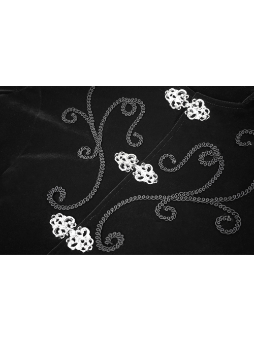 Front Chest Hand Embroidery Vintage Hook Clasp Black Gothic Weft Velvety Coat