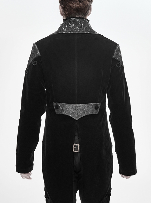 Front Chest Hand Embroidery Vintage Hook Clasp Black Gothic Weft Velvety Coat