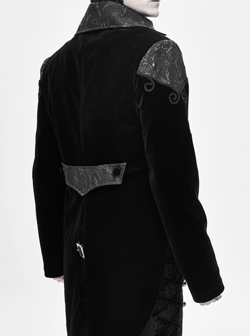 Front Chest Hand Embroidery Vintage Hook Clasp Black Gothic Weft Velvety Coat