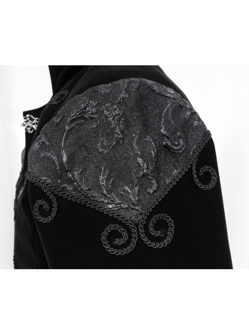 Front Chest Hand Embroidery Vintage Hook Clasp Black Gothic Weft Velvety Coat