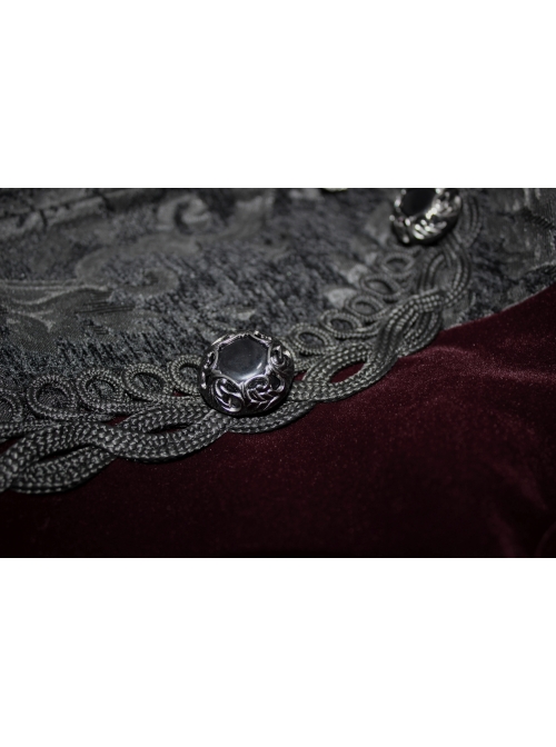 Front Chest Embroidery Retro Glass Button Wine Red Gothic Weft Velvety Coat