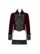 Front Chest Embroidery Retro Glass Button Wine Red Gothic Weft Velvety Coat
