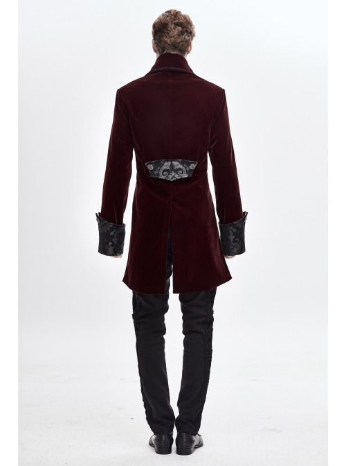 Front Chest Embroidery Retro Glass Button Wine Red Gothic Weft Velvety Coat