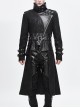 Stand-Up Collar Metal Hasp Leather Belt Black Punk Hand Rub Leather Long Coat