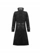 Stand-Up Collar Metal Hasp Leather Belt Black Punk Hand Rub Leather Long Coat