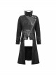 Stand-Up Collar Metal Hasp Leather Belt Black Punk Hand Rub Leather Long Coat