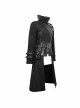 Stand-Up Collar Metal Hasp Leather Belt Black Punk Hand Rub Leather Long Coat