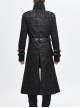 Stand-Up Collar Metal Hasp Leather Belt Black Punk Hand Rub Leather Long Coat