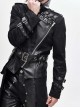 Stand-Up Collar Metal Hasp Leather Belt Black Punk Hand Rub Leather Long Coat