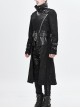 Stand-Up Collar Metal Hasp Leather Belt Black Punk Hand Rub Leather Long Coat