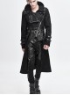 Stand-Up Collar Metal Hasp Leather Belt Black Punk Hand Rub Leather Long Coat