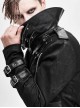 Stand-Up Collar Metal Hasp Leather Belt Black Punk Hand Rub Leather Long Coat