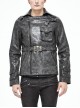 Metal Skull Decoration Metal Eyelets Belt Black Punk Painted Pattern Leather Coat