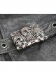 Metal Skull Decoration Metal Eyelets Belt Black Punk Painted Pattern Leather Coat