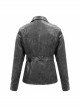 Metal Skull Decoration Metal Eyelets Belt Black Punk Painted Pattern Leather Coat