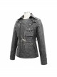 Metal Skull Decoration Metal Eyelets Belt Black Punk Painted Pattern Leather Coat