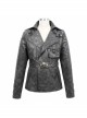 Metal Skull Decoration Metal Eyelets Belt Black Punk Painted Pattern Leather Coat