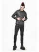 Metal Skull Decoration Metal Eyelets Belt Black Punk Painted Pattern Leather Coat