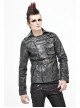 Metal Skull Decoration Metal Eyelets Belt Black Punk Painted Pattern Leather Coat