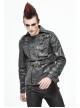 Metal Skull Decoration Metal Eyelets Belt Black Punk Painted Pattern Leather Coat
