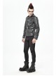 Metal Skull Decoration Metal Eyelets Belt Black Punk Painted Pattern Leather Coat