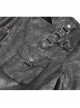 Metal Skull Decoration Metal Eyelets Belt Black Punk Painted Pattern Leather Coat