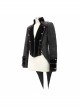 Stand-Up Collar Front Chest Metal Retro Button Back Waist Lace-Up Dovetail Hem Black Gothic Jacquard Coat