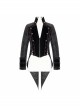 Stand-Up Collar Front Chest Metal Retro Button Back Waist Lace-Up Dovetail Hem Black Gothic Jacquard Coat