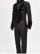 Stand-Up Collar Front Chest Metal Retro Button Back Waist Lace-Up Dovetail Hem Black Gothic Jacquard Coat