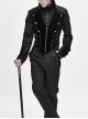 Stand-Up Collar Front Chest Metal Retro Button Back Waist Lace-Up Dovetail Hem Black Gothic Jacquard Coat