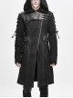 Asymmetrical Slanted Lapel Metal Hasp Lace-Up Long Sleeve Black Punk Twill Hooded Coat