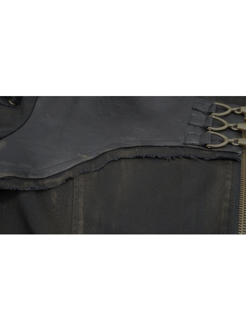 Asymmetrical Slanted Lapel Metal Hasp Lace-Up Long Sleeve Black Punk Twill Hooded Coat