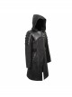 Asymmetrical Slanted Lapel Metal Hasp Lace-Up Long Sleeve Black Punk Twill Hooded Coat