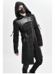 Asymmetrical Slanted Lapel Metal Hasp Lace-Up Long Sleeve Black Punk Twill Hooded Coat