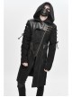 Asymmetrical Slanted Lapel Metal Hasp Lace-Up Long Sleeve Black Punk Twill Hooded Coat