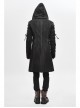 Asymmetrical Slanted Lapel Metal Hasp Lace-Up Long Sleeve Black Punk Twill Hooded Coat