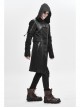 Asymmetrical Slanted Lapel Metal Hasp Lace-Up Long Sleeve Black Punk Twill Hooded Coat