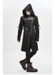 Asymmetrical Slanted Lapel Metal Hasp Lace-Up Long Sleeve Black Punk Twill Hooded Coat