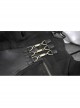 Asymmetrical Slanted Lapel Metal Hasp Lace-Up Long Sleeve Black Punk Twill Hooded Coat