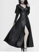 V-Neck Splice Mesh Long Sleeve Back Waist Lace-Up Black Gothic Knit Velvet Hooded Coat